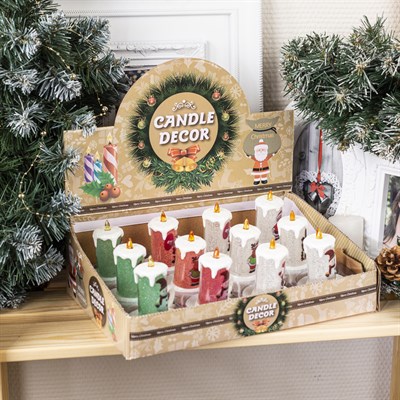 Фигура световая "Свеча в чашке с рисунком", 12 свечей, 8х7х6 см, от батареек 3 шт AG13, RGB   435731 - фото 2032426