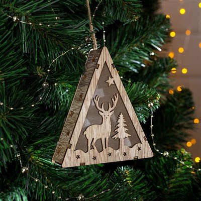 Фигура деревянная "Олень и елка", 13х11х3 см, бат (в компл.), 1 LED, Т/БЕЛЫЙ - фото 2032469