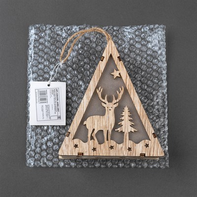 Фигура деревянная "Олень и елка", 13х11х3 см, бат (в компл.), 1 LED, Т/БЕЛЫЙ - фото 2032471