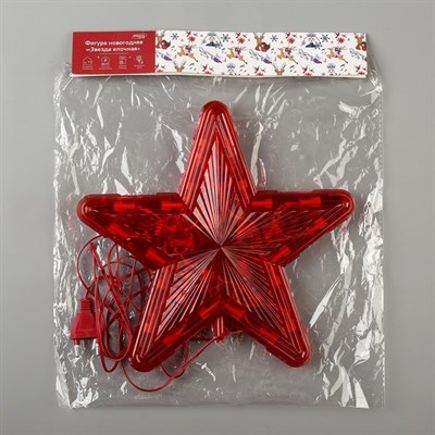 Фигура "Звезда Красная ёлочная" 24Х24 см, пластик, 30 ламп,2 м провод, 240V КРАСНЫЙ - фото 2032486