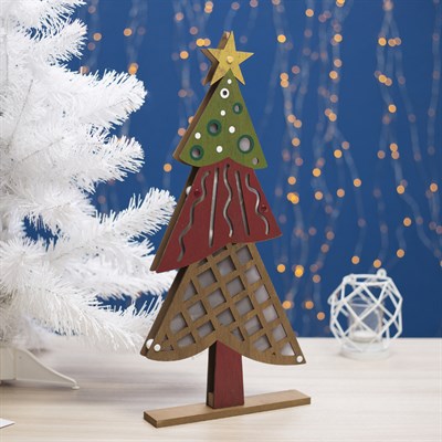 Фигура деревянная "Ёлка", 46х22х4 см, 2*AA (не в компл.) 6 LED - фото 2032520