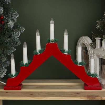 Фигура дерв."Горка рождественская красная", 7 свечей LED, 220 В, Т/БЕЛЫЙ - фото 2032550