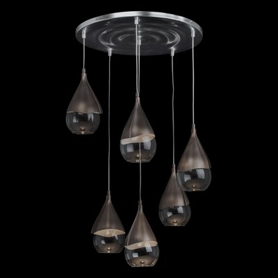 Люстра подвес "Капли" 6x20W E14 медный, серебристый 65x65x270см - фото 2035311