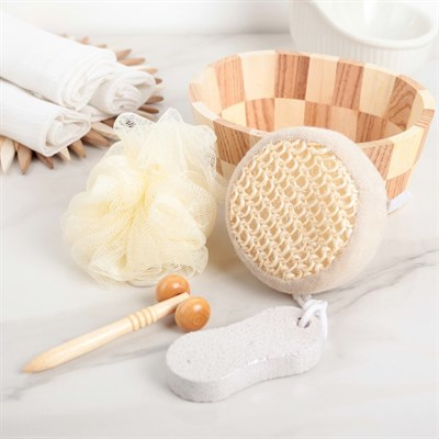 Набор банный 4 предмета: 2 мочалки, массажёр, пемза, цвет МИКС - фото 2060982