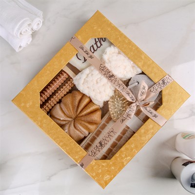 Набор банный, 7 предметов: 3 мочалки, повязка на голову, расчёска, массажёр, пемза, цвет МИКС - фото 2060993