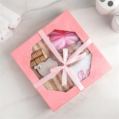 Набор банный, 7 предметов: 3 мочалки, повязка на голову, расчёска, массажёр, пемза, цвет МИКС - фото 2061002