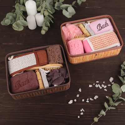 Набор банный, 7 предметов: 4 мочалки, расчёска, пемза, массажёр, цвет МИКС - фото 2061023