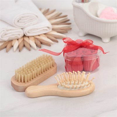 Набор банный, 6 предметов: 3 мочалки, расчёска, щётка, мыло, цвет МИКС - фото 2061038