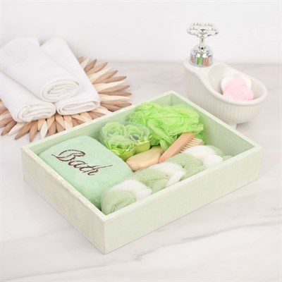 Набор банный, 6 предметов: 3 мочалки, расчёска, щётка, мыло, цвет МИКС - фото 2061041