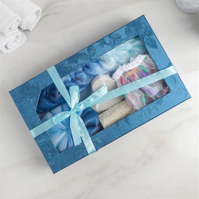 Набор банный, 6 предметов: 3 мочалки, полотенце, пемза, шапочка для душа, цвет МИКС - фото 2061055