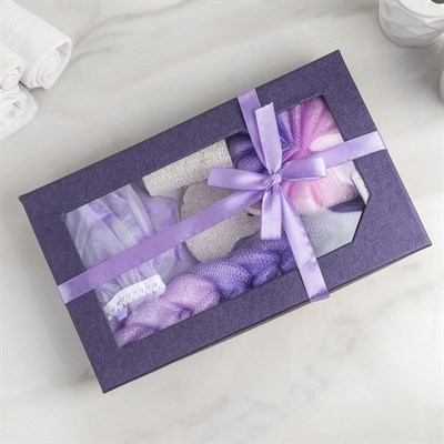 Набор банный, 6 предметов: 3 мочалки, полотенце, пемза, шапочка для душа, цвет МИКС - фото 2061057