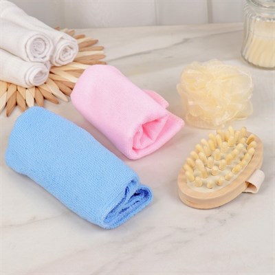 Набор банный, 4 предмета: полотенце, мочалка, массажёр, чалма, цвет МИКС - фото 2061076