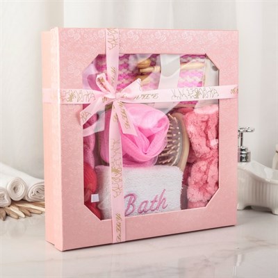 Набор банный, 7 предметов: 4 мочалки, повязка на голову, расчёска, массажёр - фото 2061080