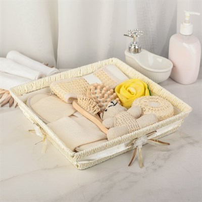 Набор банный, 7 предметов: 4 мочалки, тапочки, расчёска, массажёр, цвет МИКС - фото 2061083