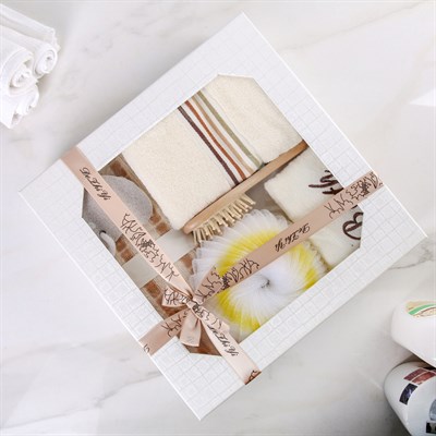 Набор банный, 6 предметов: 3 мочалки, полотенце, пемза, расчёска, цвет МИКС - фото 2061095