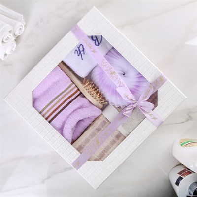 Набор банный, 6 предметов: 3 мочалки, полотенце, пемза, расчёска, цвет МИКС - фото 2061096