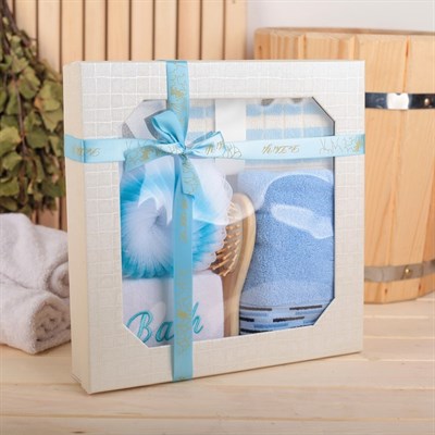 Набор банный, 6 предметов: 3 мочалки, полотенце, пемза, расчёска, цвет МИКС - фото 2061099