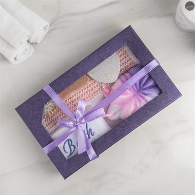 Набор банный, 6 предметов: 3 мочалки, полотенце, пемза, расчёска, цвет МИКС - фото 2061101