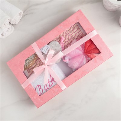 Набор банный, 6 предметов: 3 мочалки, полотенце, пемза, расчёска, цвет МИКС - фото 2061102