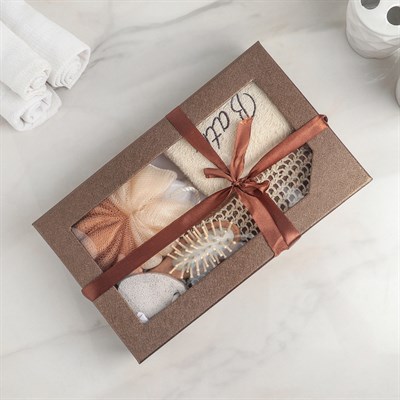 Набор банный, 6 предметов: 3 мочалки, полотенце, пемза, расчёска, цвет МИКС - фото 2061103