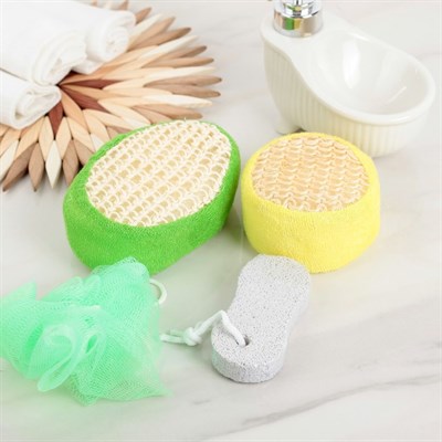 Набор банный, 4 предмета: 3 мочалки, пемза, цвет МИКС - фото 2061129