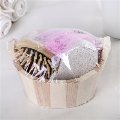 Набор банный, 3 предмета: расчёска, пемза, мочалка, цвет МИКС - фото 2061135