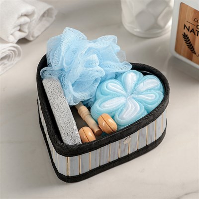 Набор банный 4 предмета: 2 мочалки, массажёр, пемза, цвет МИКС - фото 2061138