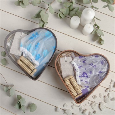 Набор банный, 4 предмета: мочалка, пемза, массажёр, шапочка для душа, цвет МИКС - фото 2061151