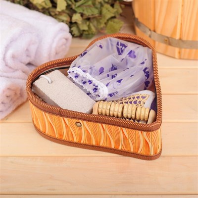 Набор банный, 4 предмета: мочалка, пемза, массажёр, шапочка для душа, цвет МИКС - фото 2061156