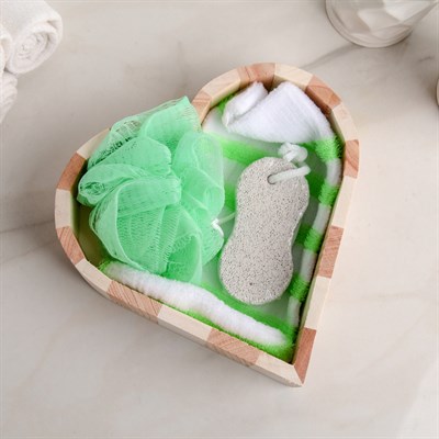 Набор банный, 3 предмета: 2 мочалки, пемза, цвет МИКС - фото 2061168