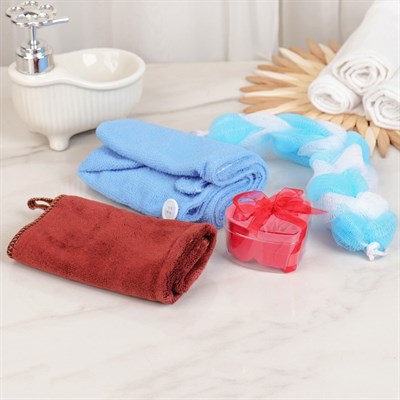 Набор банный, 4 предмета: полотенце, мочалка, мыло, чалма, цвет МИКС - фото 2061183