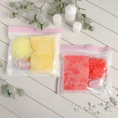 Набор банный, 4 предмета: полотенце, расчёска, пемза, мочалка, цвет МИКС - фото 2061197