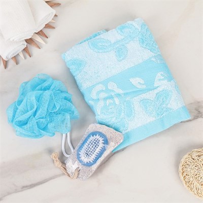 Набор банный, 4 предмета: полотенце, расчёска, пемза, мочалка, цвет МИКС - фото 2061199
