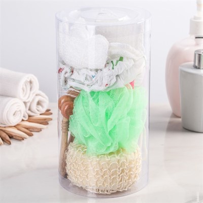 Набор банный в сумке, 9 предметов: 4 мочалки, щётка, пемза, шапочка, расческа, массажёр - фото 2061215