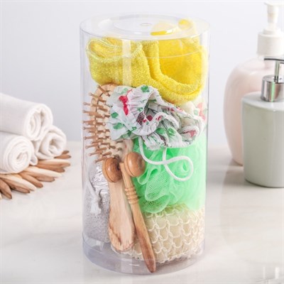 Набор банный в сумке, 9 предметов: 4 мочалки, щётка, пемза, шапочка, расческа, массажёр - фото 2061216