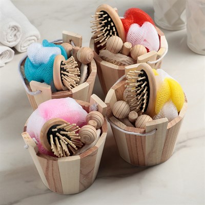 Набор банный, 4 предмета: мочалка 2 шт, расчёска, массажёр - фото 2061244