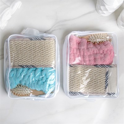 Набор банный в сумке, 3 предмета: мочалка, расчёска, повязка на голову, цвет МИКС - фото 2061246