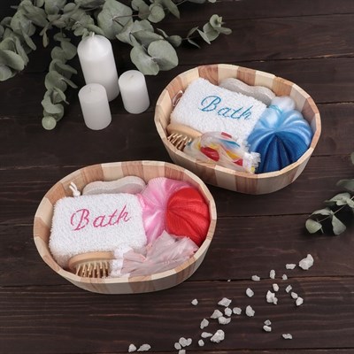 Набор банный, 5 предметов: 2 мочалки, пемза, расчёска, шапочка для душа, цвет МИКС - фото 2061262