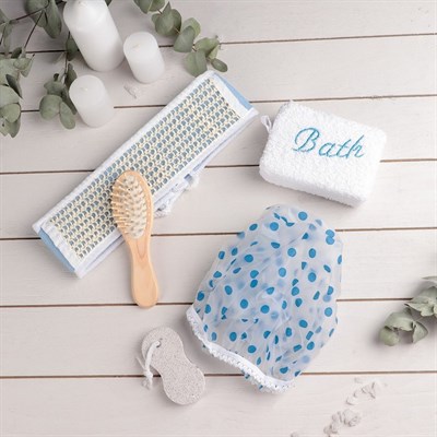 Набор банный, 5 предметов: 2 мочалки, пемза, расчёска, шапочка для душа, цвет МИКС - фото 2061264