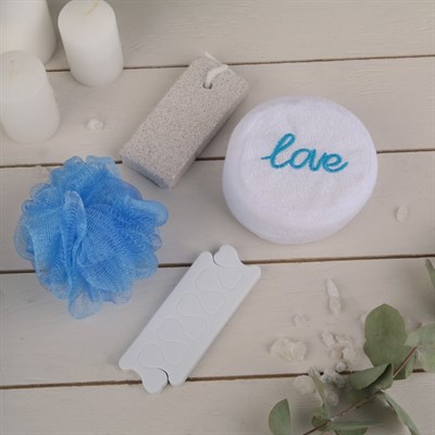 Набор банный, 4 предмета: 2 мочалки, разделитель для пальцев, пемза - фото 2061270