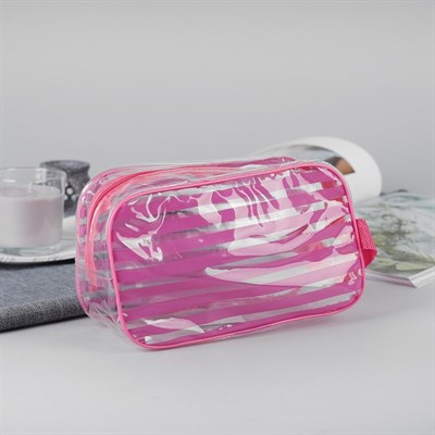 Косметичка ПВХ, отдел на молнии, с ручкой, цвет розовый - фото 2061315