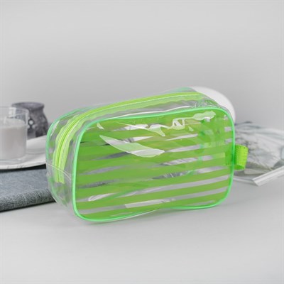 Косметичка ПВХ, отдел на молнии, с ручкой, цвет зелёный - фото 2061318