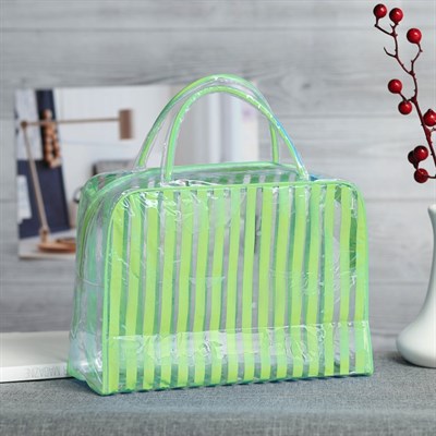 Косметичка ПВХ, отдел на молнии, 2 ручки, цвет зелёный - фото 2061339