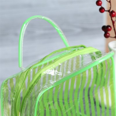 Косметичка ПВХ, отдел на молнии, 2 ручки, цвет зелёный - фото 2061340