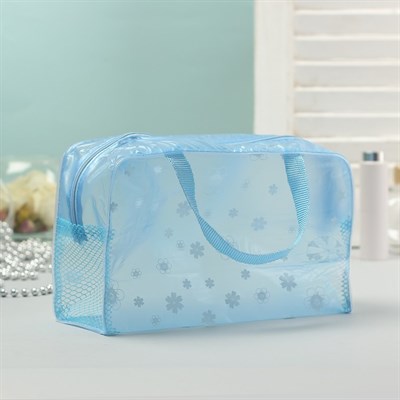 Косметичка ПВХ, отдел на молнии, 2 ручки, цвет голубой - фото 2061363