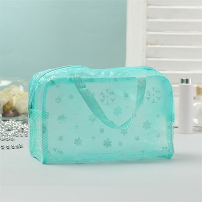 Косметичка ПВХ, отдел на молнии, 2 ручки, цвет зелёный - фото 2061366