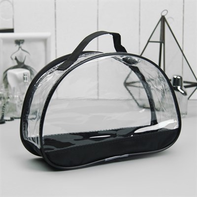 Косметичка ПВХ, отдел на молнии, с ручкой, цвет чёрный - фото 2061535