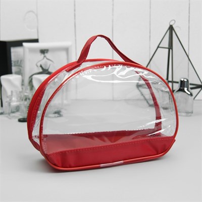 Косметичка ПВХ, отдел на молнии, с ручкой, цвет красный - фото 2061538