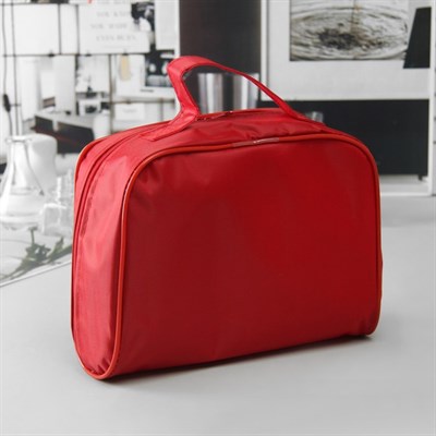 Косметичка ПВХ, отдел на молнии, с ручкой, цвет красный - фото 2061590