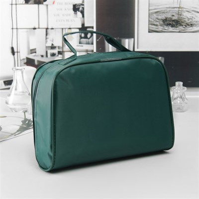 Косметичка ПВХ, отдел на молнии, с ручкой, цвет зелёный - фото 2061596